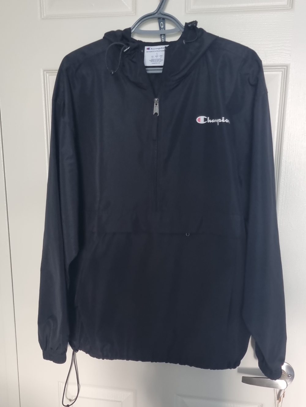 Champion Black Lightweight Hooded Anorak Windbreaker Jacket Size L